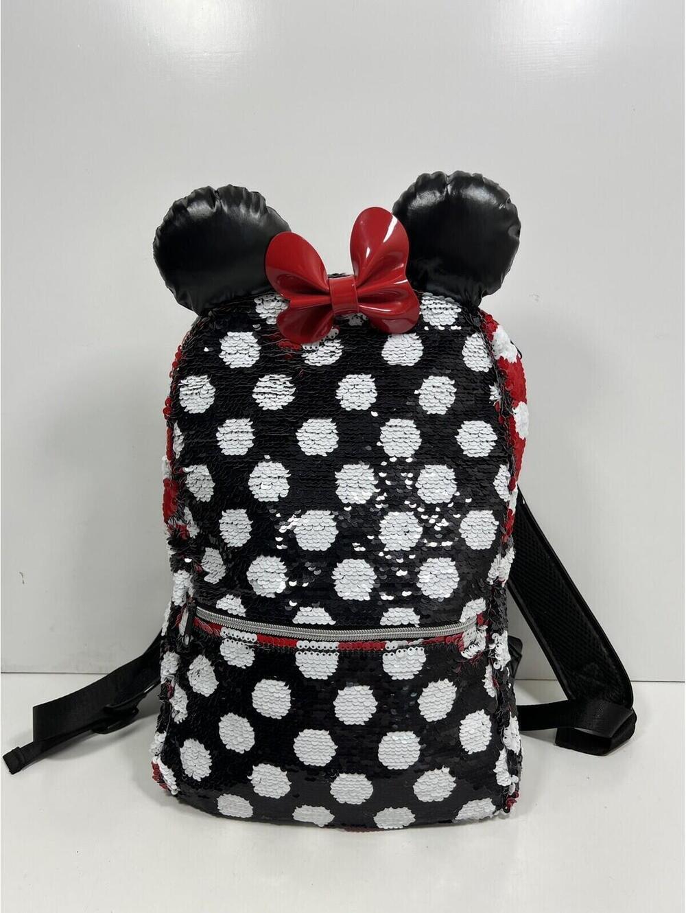 Disney Parks Retired Reversible Sequins Mini Moose Backpack EUC Black Red Ears